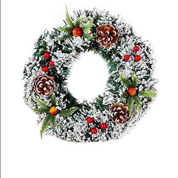 Christmas Pine Fake Fruit Frosted Pre Lit 40 cm Wreath - Picture 2 of 7